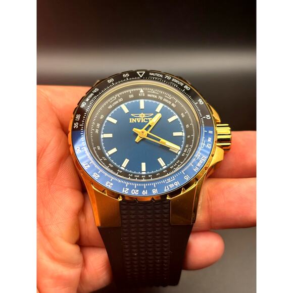 Invicta Aviator 49650 Mens Gold Tone Stainless Steel Blue Dial Watch NIBWT - Picture 8 of 17